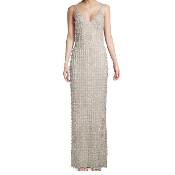 MAC DUGGAL 5394 BEAD EMBELLISHED COLUMN NUDE/SILVER GOWN sz 10 - Picture 5 of 16